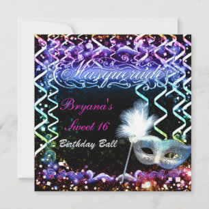 Rainbow Glow Masquerade Mask Birthday Party Einladung