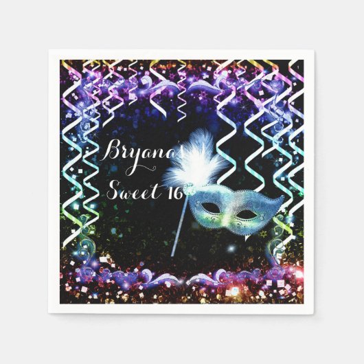 Rainbow Glow Masquerade Mask Birthday Party Serviette (Vorderseite)