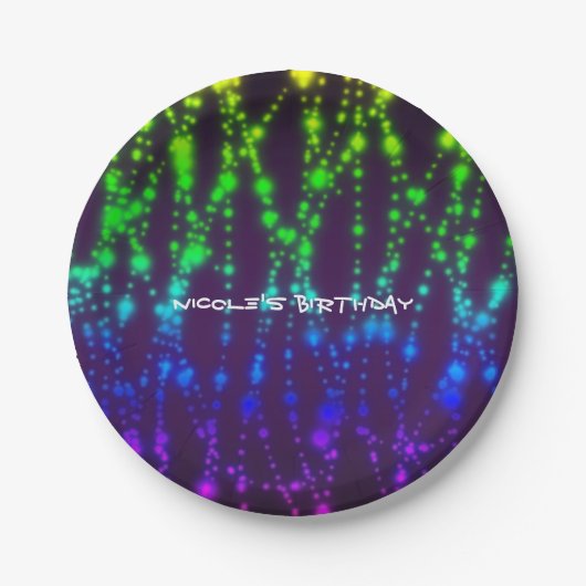 Rainbow Glow Neon Glitzern Birthday Party Pappteller (Vorderseite)