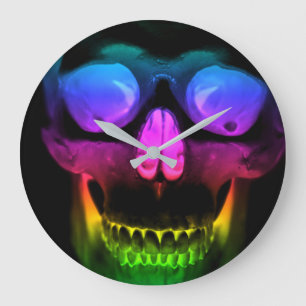 Rainbow Glowing Skull Surreal Gothic Horror Große Wanduhr