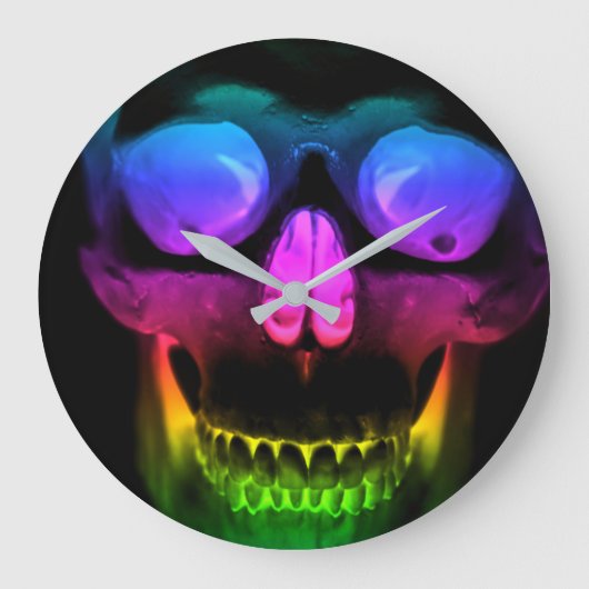 Rainbow Glowing Skull Surreal Gothic Horror Große Wanduhr (Vorderseite)