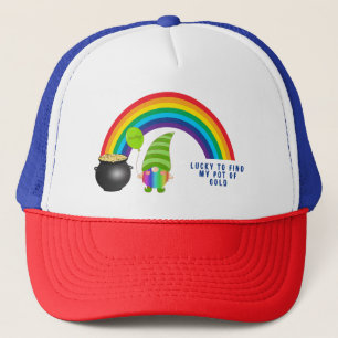 Rainbow Gnome Pot of Gold St Paddys Day Lucky Truckerkappe