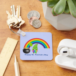 Rainbow Gnome Pot of Gold St Paddys Day Metal Sq Schlüsselanhänger