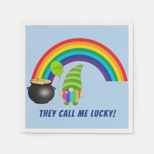 Rainbow Gnome Pot of Gold St Patricks Cocktail Serviette (Vorderseite)