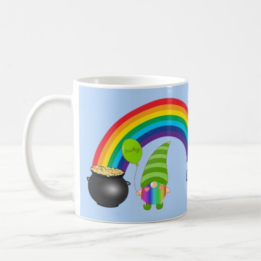 Rainbow Gnome Pot of Gold St Patricks Day Kaffeetasse (Links)