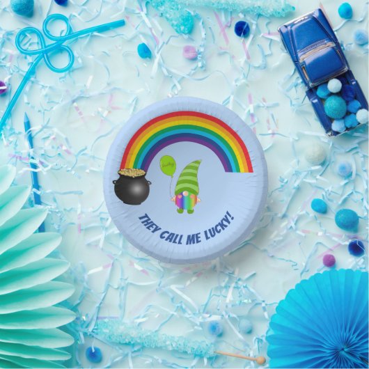 Rainbow Gnome Pot of Gold St Patricks Day Pappteller (Party)
