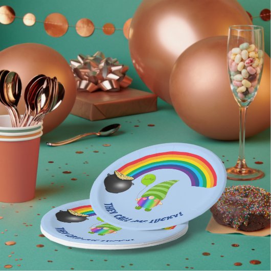 Rainbow Gnome Pot of Gold St Patricks Day Pappteller (Multi)