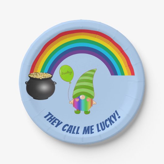 Rainbow Gnome Pot of Gold St Patricks Day Pappteller (Vorderseite)