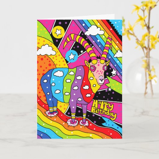 Rainbow Goat Birthday Karte (Gelbe Blume)