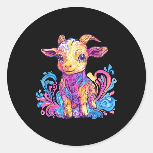 Rainbow Goat Illustration Art Runder Aufkleber (Vorderseite)