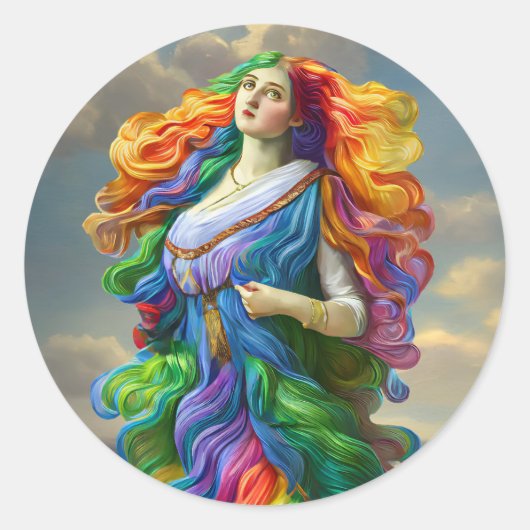 Rainbow Goddess digitale Malerei Originalkunst Runder Aufkleber (Vorderseite)