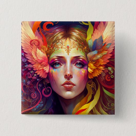Rainbow Goddess Fantasy Art Button (Vorderseite)