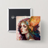 Rainbow Goddess Fantasy Art Button (Vorne & Hinten)