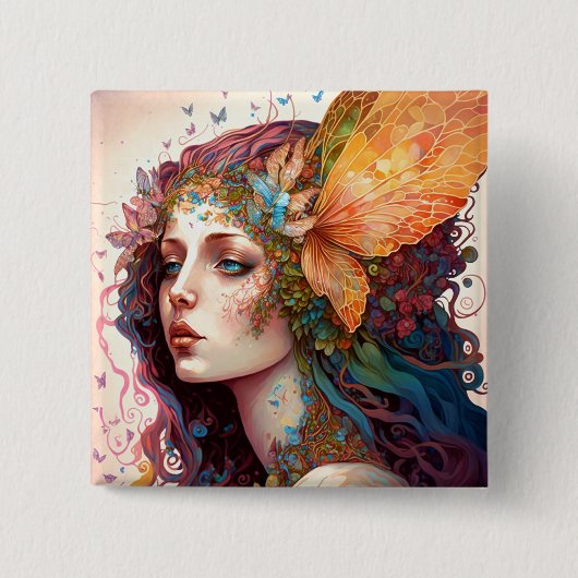 Rainbow Goddess Fantasy Art Button (Vorderseite)