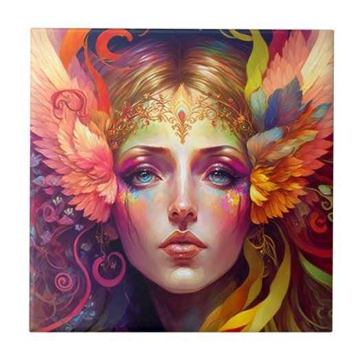 Rainbow Goddess Fantasy Art Fliese (Vorderseite)