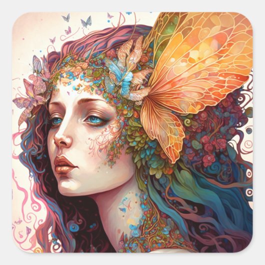 Rainbow Goddess Fantasy Art Quadratischer Aufkleber (Vorderseite)