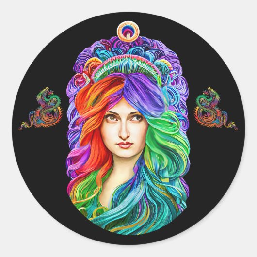 Rainbow Goddess Queen Fantasy Art Runder Aufkleber (Vorderseite)