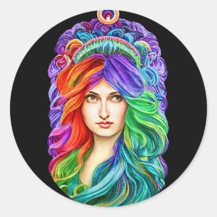 Rainbow Goddess Queen Fantasy Art Runder Aufkleber