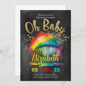 Rainbow Gold Chalkboard Kinderdusche Einladung (Vorne/Hinten)