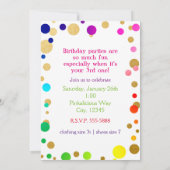 Rainbow Gold Dots Geburtstagsparty Foto Einladung (Rückseite)