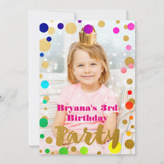 Rainbow Gold Dots Geburtstagsparty Foto Einladung