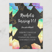 Rainbow & Gold Edelsteine Moderne Girls Geburtstag Einladung (Vorne/Hinten)