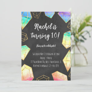 Rainbow & Gold Edelsteine Moderne Girls Geburtstag Einladung