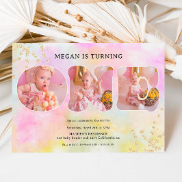 Rainbow gold Glitzer pastellfarben 3 Fotos 1. Gebu Einladung