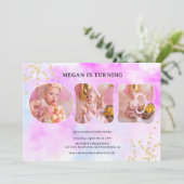 Rainbow gold Glitzer pastellfarben 3 Fotos 1. Gebu Einladung (Stehend Vorderseite)