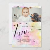 Rainbow gold Glitzer pastellfarben ein Foto 2. Geb Einladung (Vorderseite)