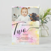 Rainbow gold Glitzer pastellfarben ein Foto 2. Geb Einladung (Stehend Vorderseite)