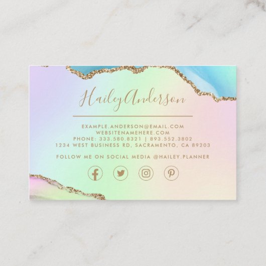 Rainbow & Gold Glitzer Visitenkarte (Rückseite)