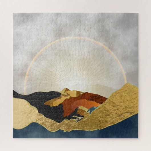 Rainbow Gold Metallic Mountain Bright Sun Landscap Puzzle (Vertikal)