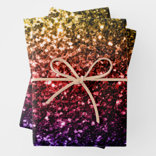 Rainbow-gold-rote lila Imitate Glitzer Glitzern Geschenkpapier Set