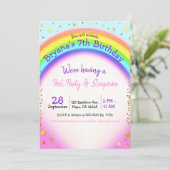 Rainbow Gold Sparkle Fantasy Birthday Party Einladung (Stehend Vorderseite)