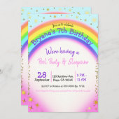 Rainbow Gold Sparkle Fantasy Birthday Party Einladung (Vorne/Hinten)
