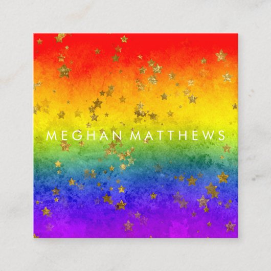 Rainbow Gold Stars Sparkle Beauty Stylist Makeup Quadratische Visitenkarte (Vorderseite)