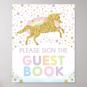 Rainbow Gold Unicorge Gästebuch Geburtstagssignatu
