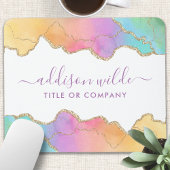 Rainbow Gold Watercolor Agate Salon Business Mousepad