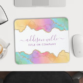 Rainbow Gold Watercolor Agate Salon Business Mousepad