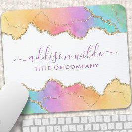 Rainbow Gold Watercolor Agate Salon Business Mousepad