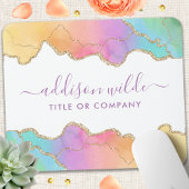 Rainbow Gold Watercolor Agate Salon Business Mousepad