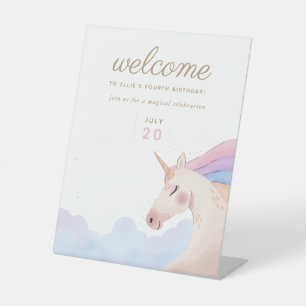 Rainbow Gold Watercolor Einhorn Geburtstag Begrü Sockelschild