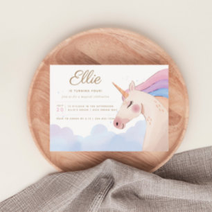 Rainbow Gold Watercolor Einhorn Geburtstagsparty Einladung