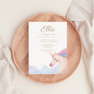 Rainbow Gold Watercolor Einhorn Geburtstagsparty | Einladung