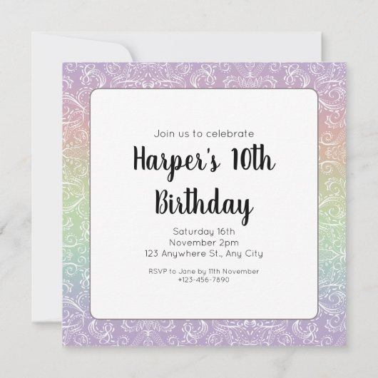 Rainbow Gradient Lace Pattern Geburtstag Einladung (Rückseite)