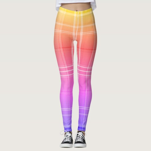 Rainbow Gradient Modern Plaid Tartan Pattern Leggings (Vorderseite)