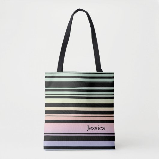 Rainbow Gradient Pastell Streifen Personalisiert Tasche (Vorderseite)