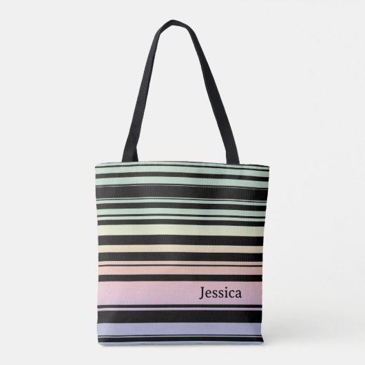 Rainbow Gradient Pastell Streifen Personalisiert Tasche (Rückseite)