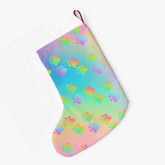 Rainbow Gradient Paw Prints Kleiner Weihnachtsstrumpf (Rückseite (Hängend))